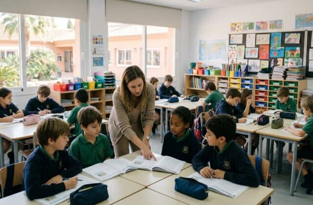 Alumnos en un colegio británico durante una actividad educativa